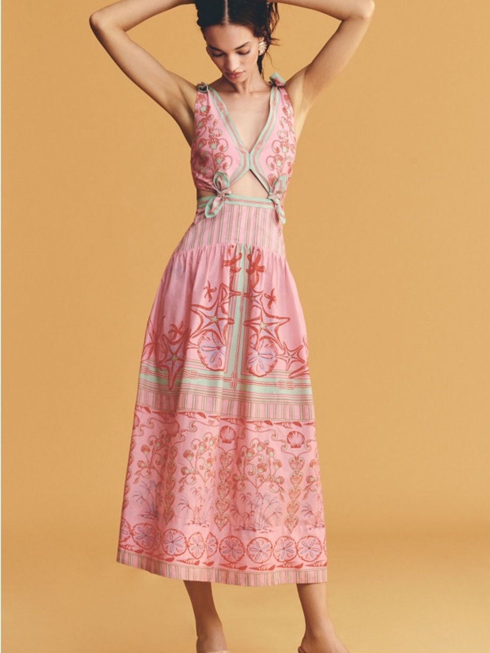FARM Rio Pink Embroidered Cutout Maxi Dress
